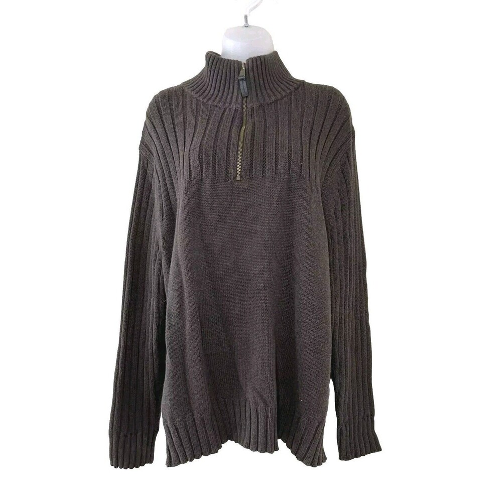 Great Northwest Men's Pullover Sweater Brown Mock Neck 1/4 Zip Ribbed Size XXL - Picture 1 of 10